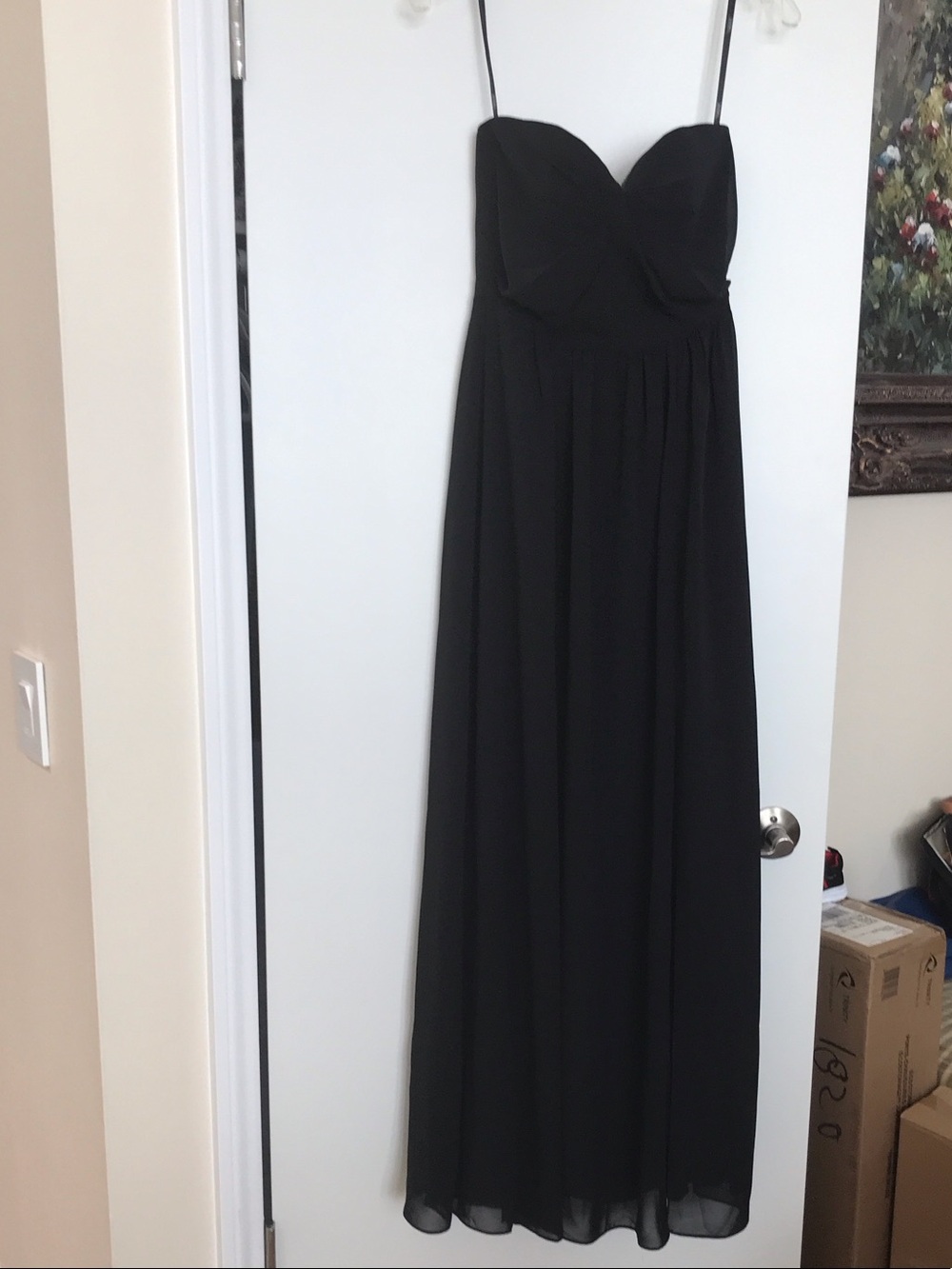 Social Bridesmaids Black Strapless Maxi Dress with Spaghetti Straps